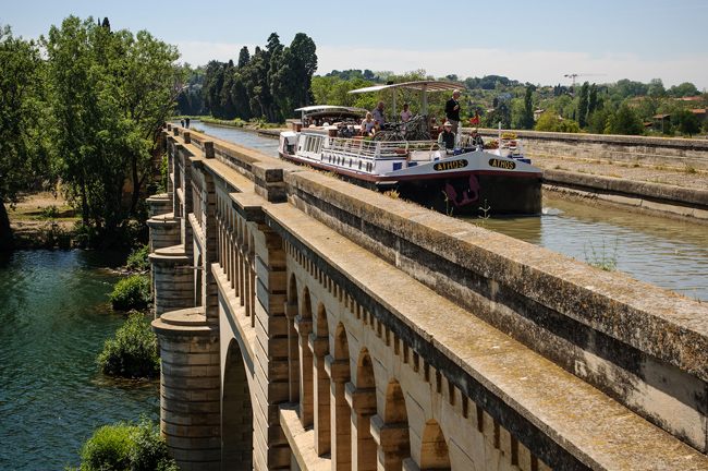 French hotel barge Athos - canal du midi France - aqueduct