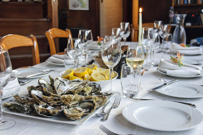 French hotel barge Athos - canal du midi France - fresh oysters