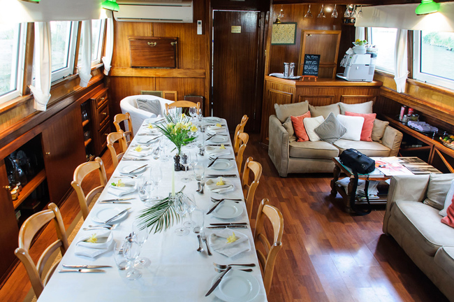 French hotel barge Athos - canal du midi France - salon and dining