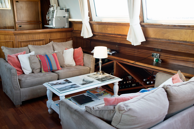 French hotel barge Athos - canal du midi France - sofas