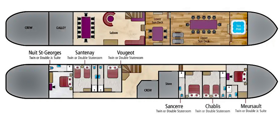 Barging in France with French hotel barge La Belle Epoque - layout diagram