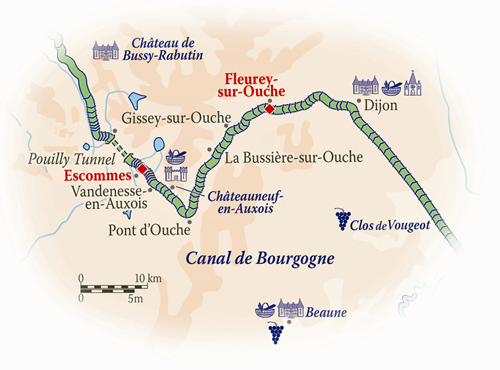 French hotel barge Impressionniste - itinerary map
