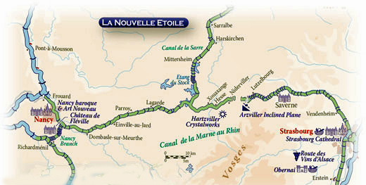 Hotel barge La Nouvelle Etoile - itinerary map bargecharters.com