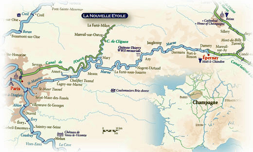 Hotel Barge La Nouvelle Etoile - Paris-Epernaay itinerary map