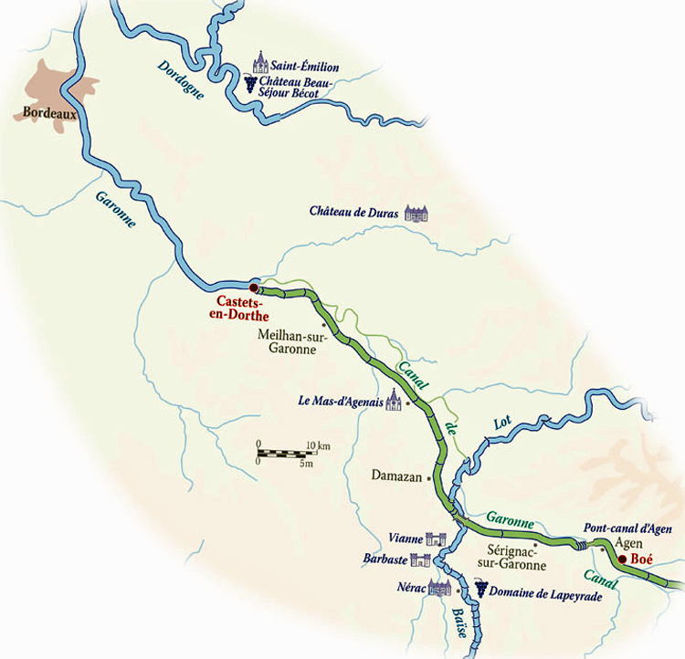French hotel barge Rosa - Bordeaux wine itinerary map