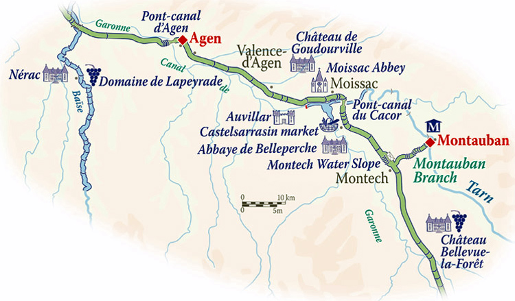 French hotel barge Rosa - Gascony itinerary map