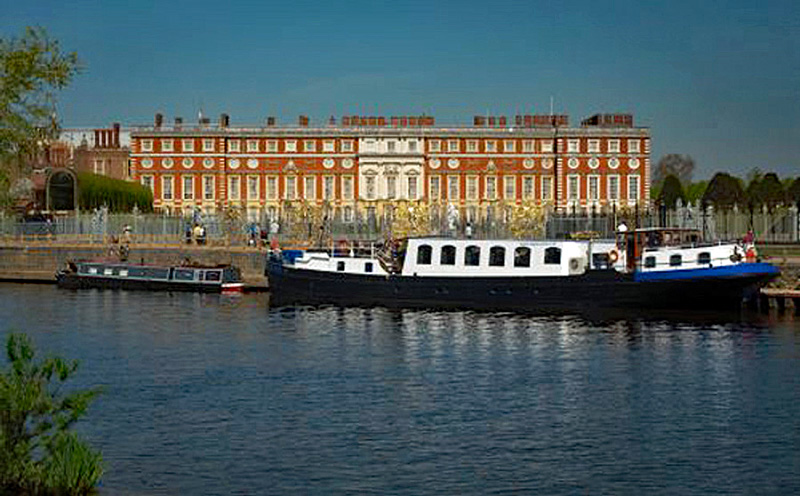 English Hotel Barge Magna Carta moored at Hampton Court