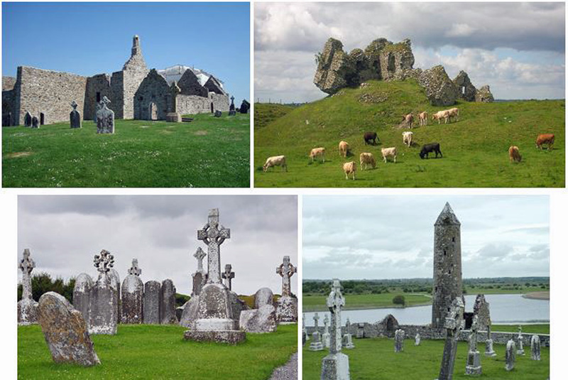 Clonmacnoise cathedral, Castle, Crosses, Tower - Ireland