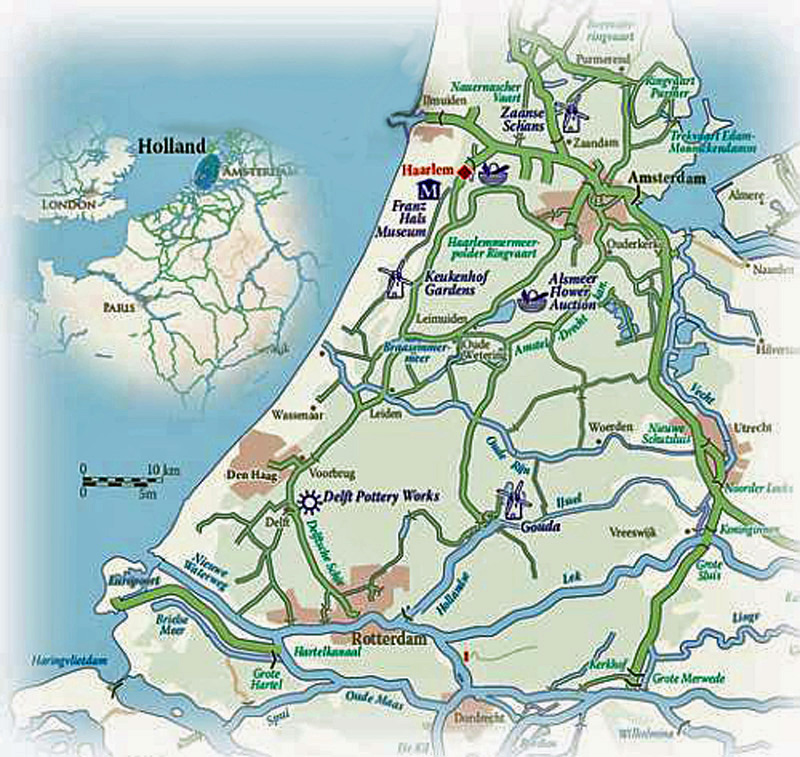 Hotel Barge Adagio - Holland and Belgium barge cruise itinerary map